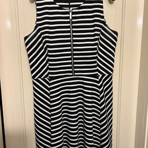 Michael Kors Black and White Striped Midi Dress